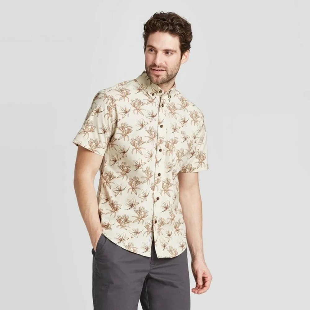 Goodfellow & Co Cream and Brown Floral Casual Shirt